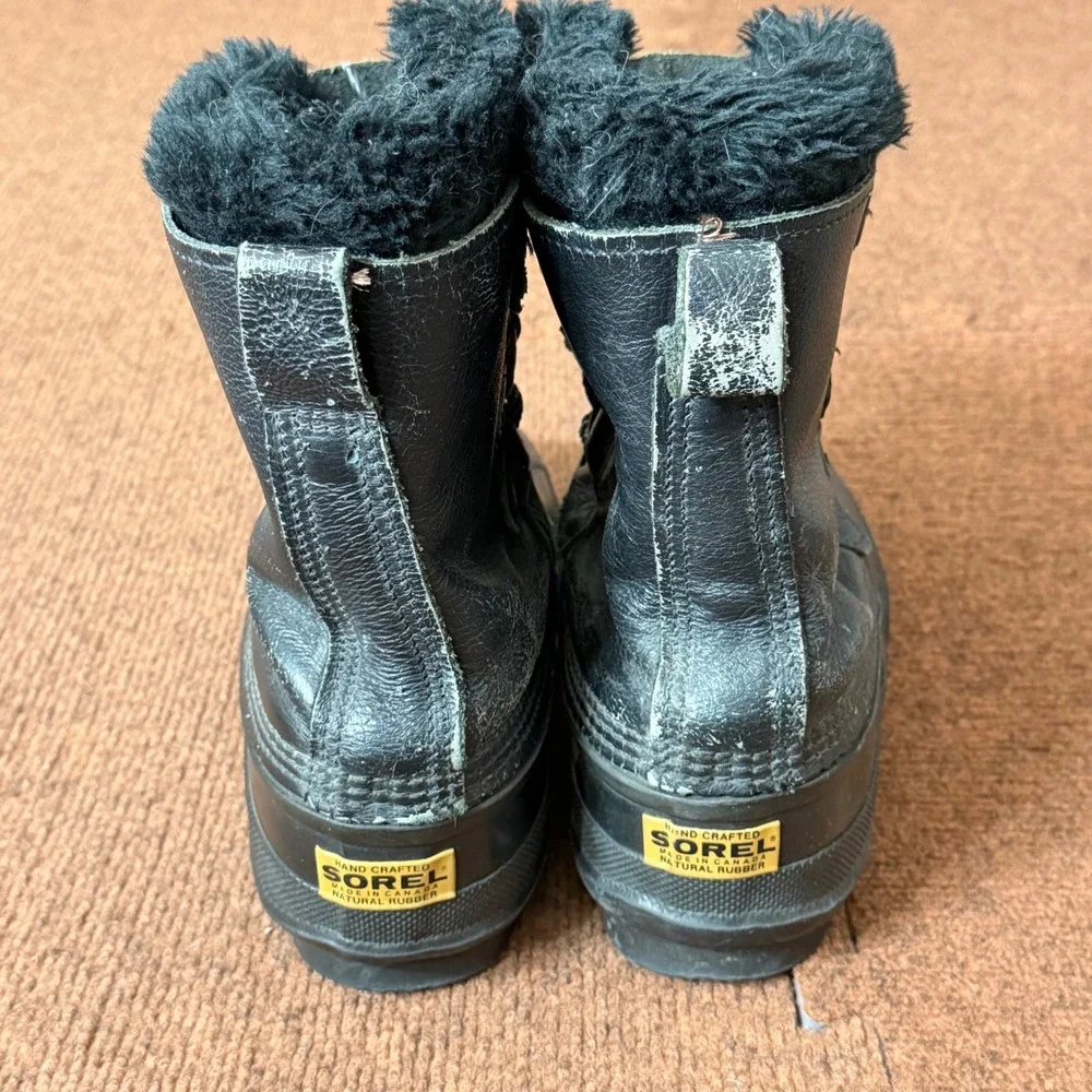 Sorel Caribou Winter Boots Womens 9 Black‎ Leather Rubber Waterproof Made Canada